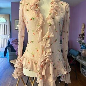 Moda International Floral Ruffle Blouse - Soft Pink